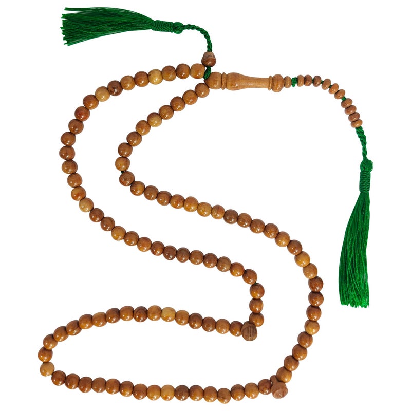 TheTasbih مسبحة طبيعية بنية 8 مم من خشب الحمضيات مع خيوط خضراء - Image 4